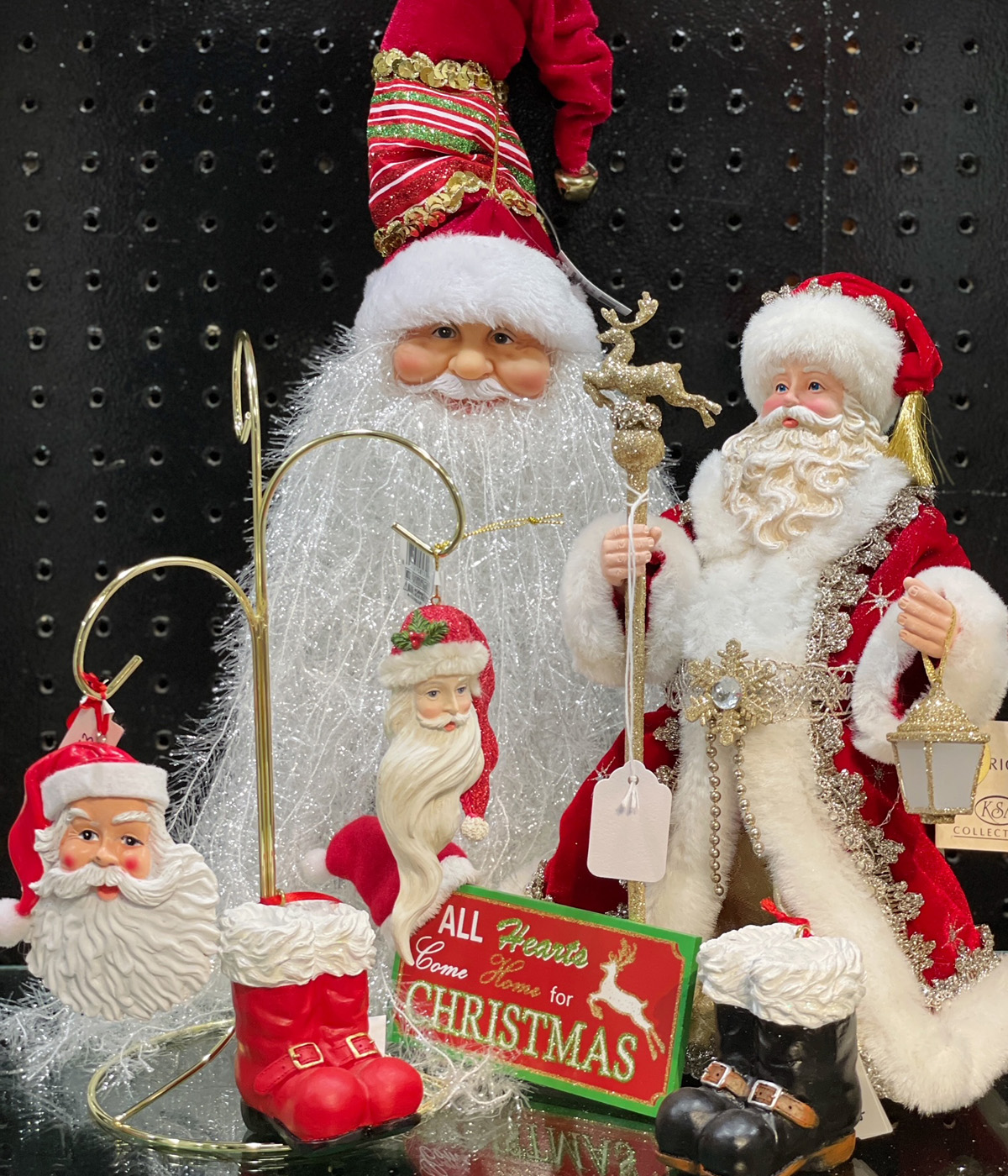 Santa ornaments and figurines