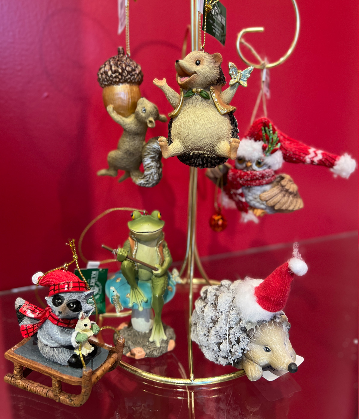 Forest Animal Ornaments featuring a squirrel, hedgehog