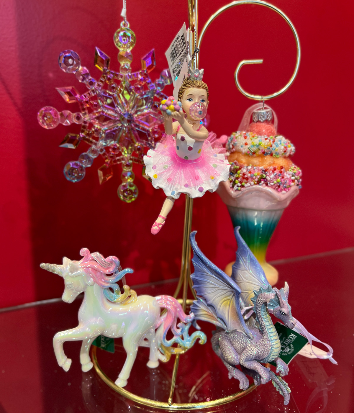 Pastal Ornaments featuring a ballerina, Unicorn etc.